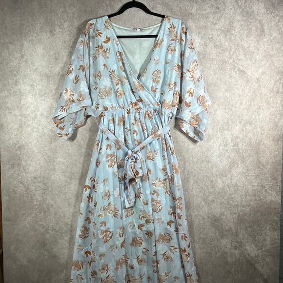 Baltic Born Maxi Dress‎ Womens 2XL Light Blue Floral Boho Flowy Wedding Guest - Picture 1 of 12